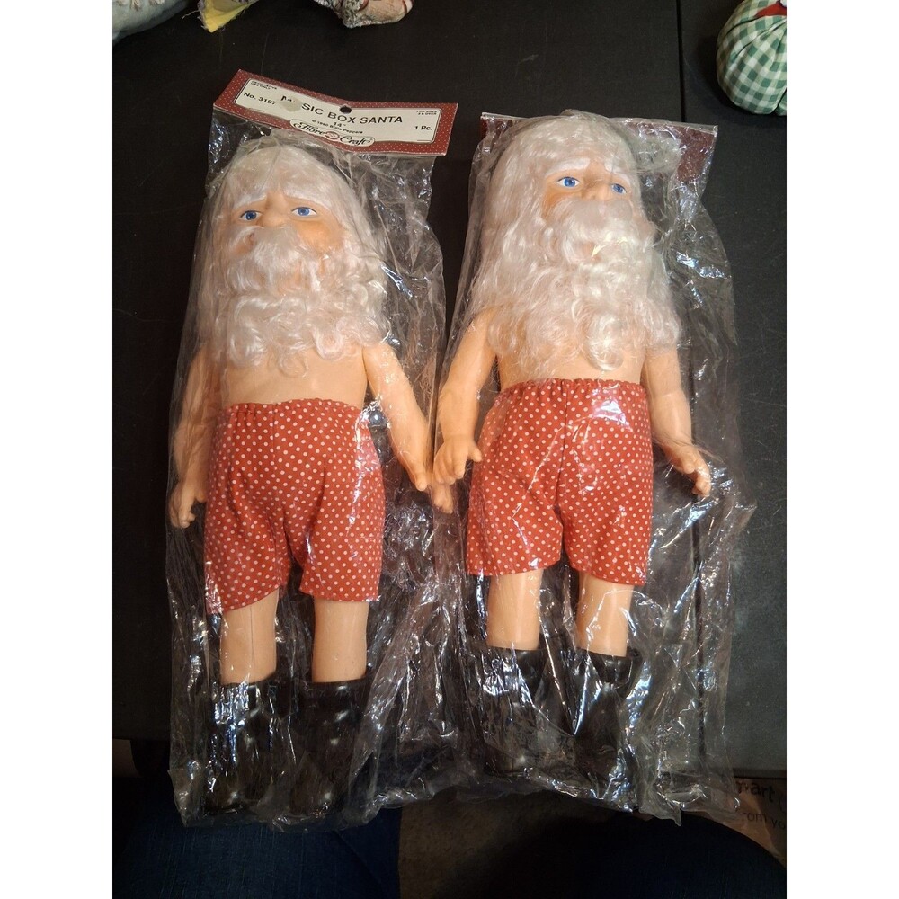 2 Fibre Craft Santa Claus 14" Dolls 1990 NIP Music Box Santa 3197 Billie Peppers